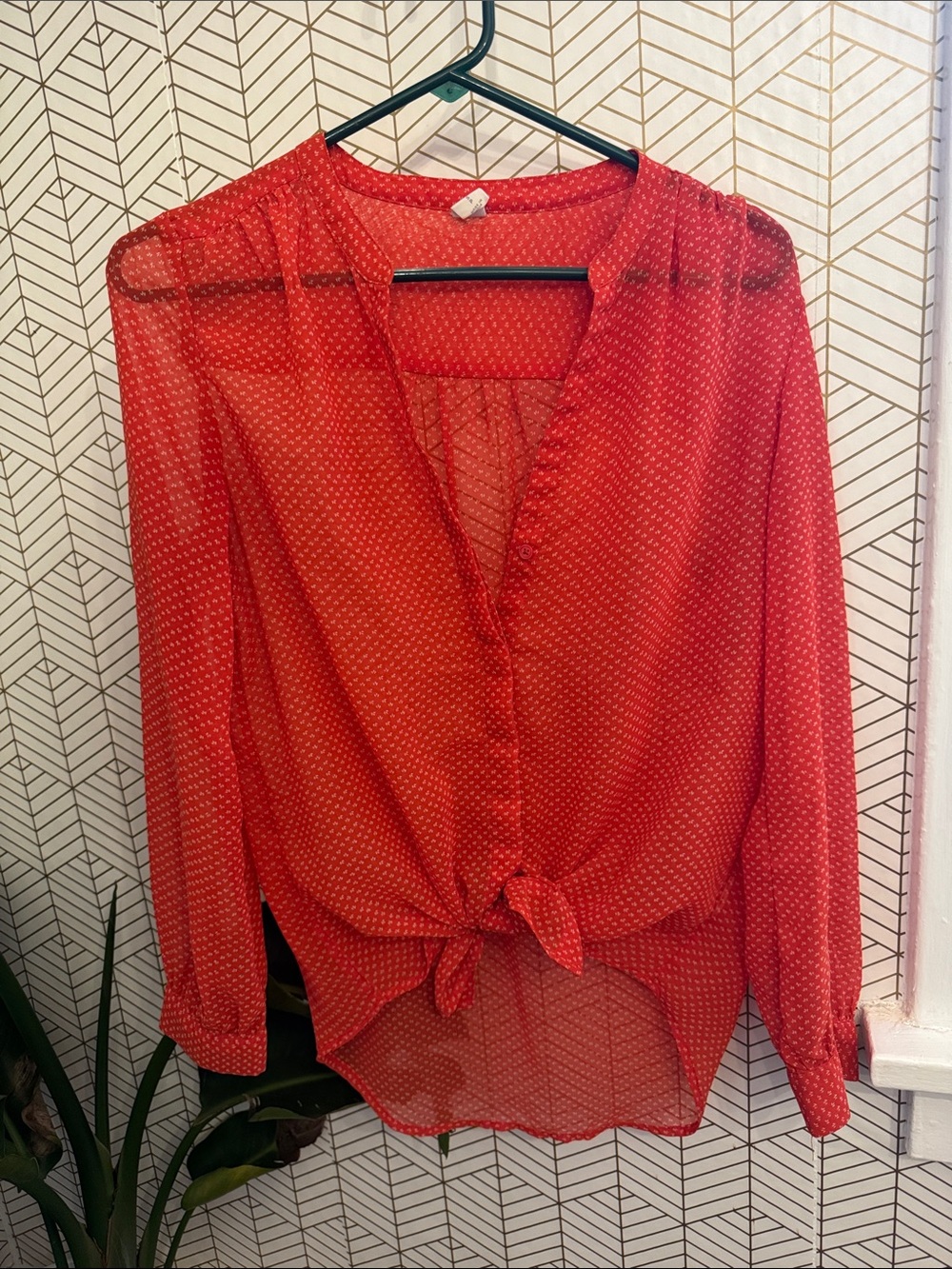 Bright Red Floral-Print Sheer Blouse - Women